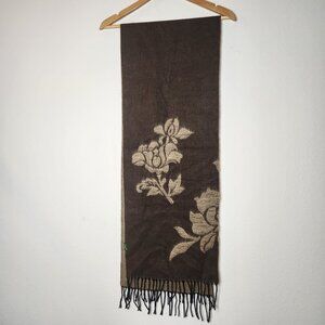 Cabela's Womens Brown Floral Scarf Tasseled Acrylic